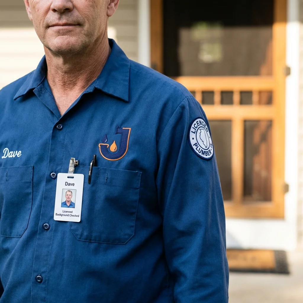 Licensed plumber showing ID badge in Galeton, PA