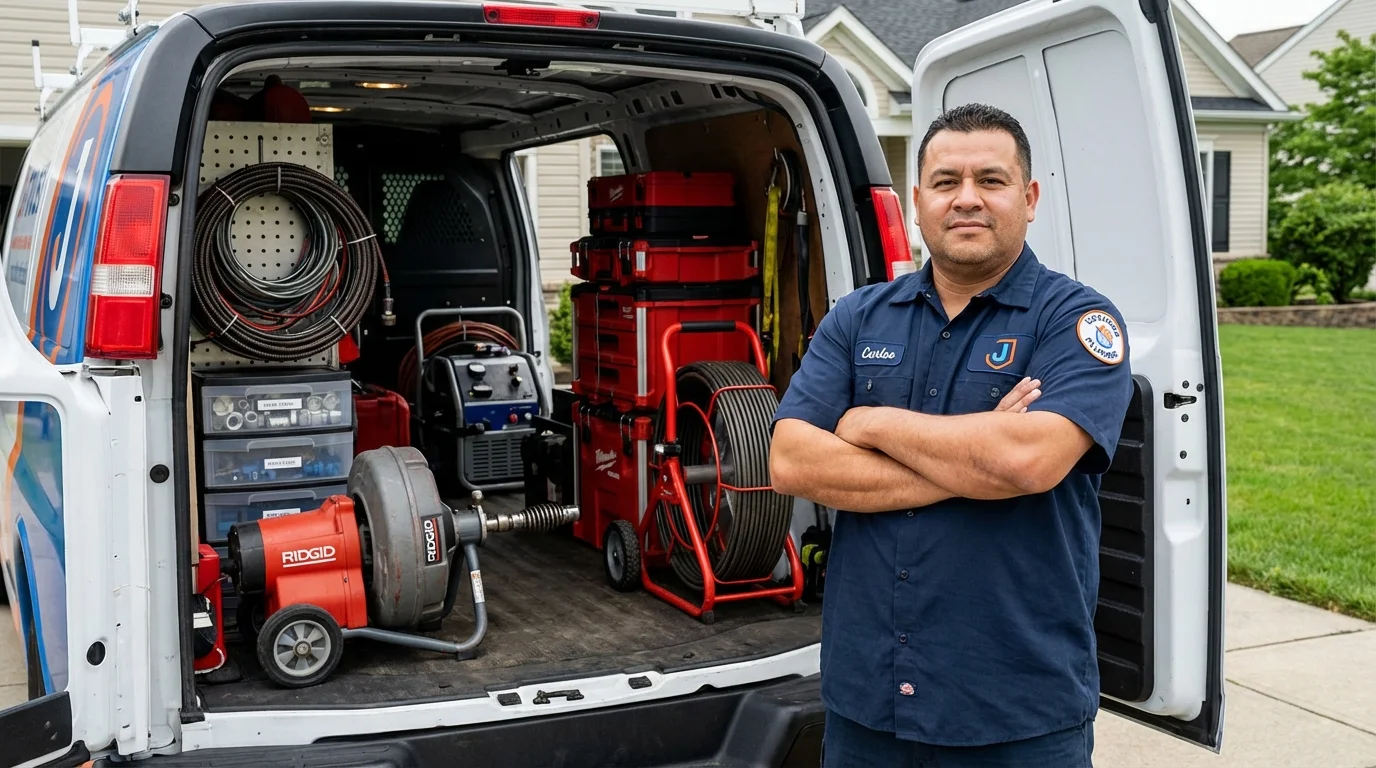 Professional drain cleaning equipment and Johns Plumbing LLC plumber in Galeton